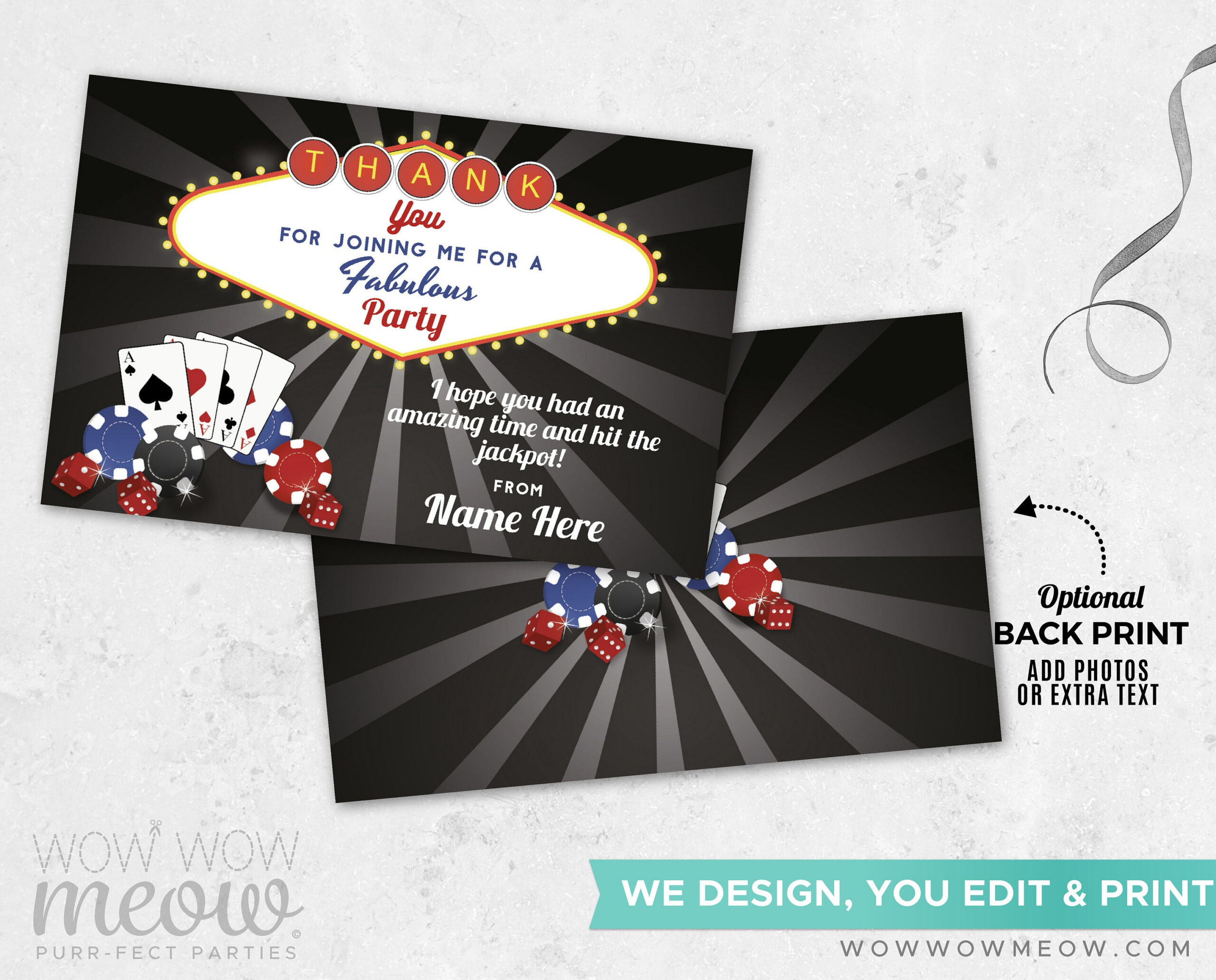 Thank You Cards Casino Cards Dice Instant Download Las Vegas with regard to Las Vegas Thank You Cards Printable