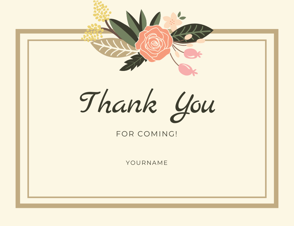 Thank You For Coming Text With Flowers Online Card Template pertaining to Thank You For Coming Cards Printable