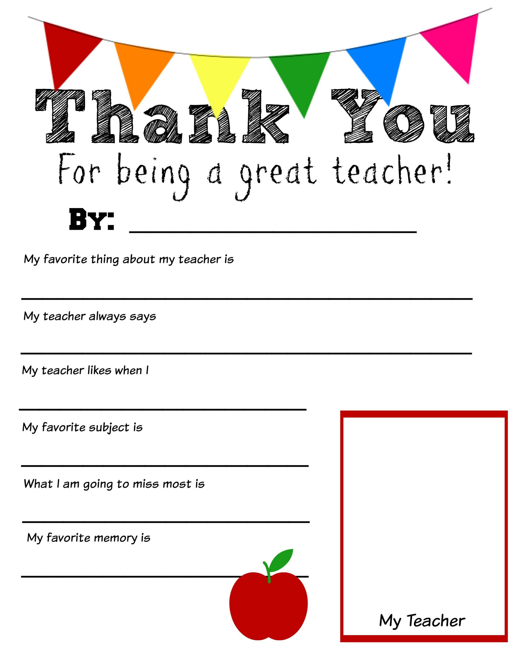 Thank You Teacher Free Printable pertaining to Teacher Thank You Cards Printable