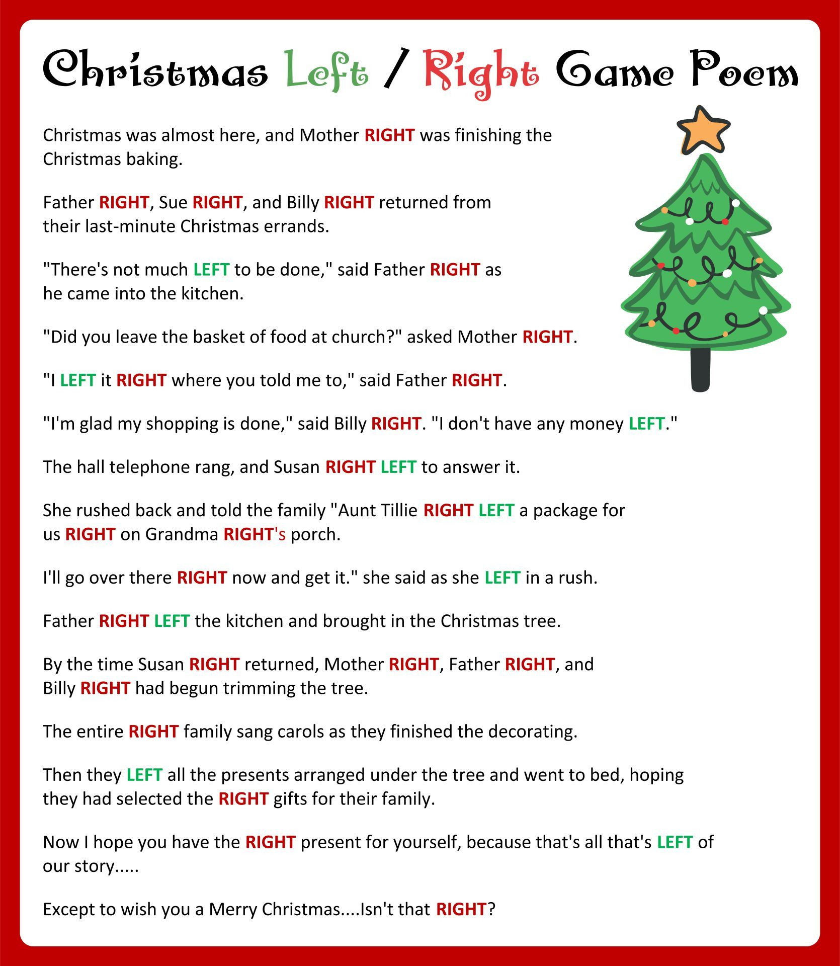 The Left Right Christmas Story inside Left Right Christmas Nativity Game Printable