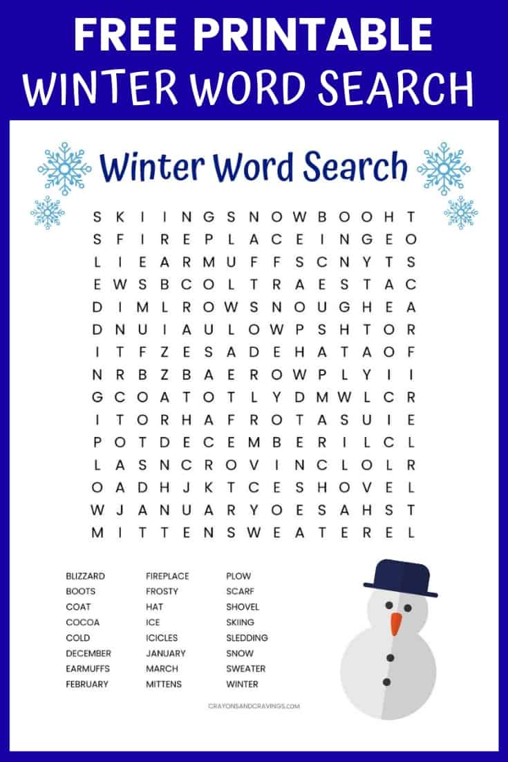 Winter Word Search Free Printable Worksheet with regard to Winter Holiday Word Search Printable Free