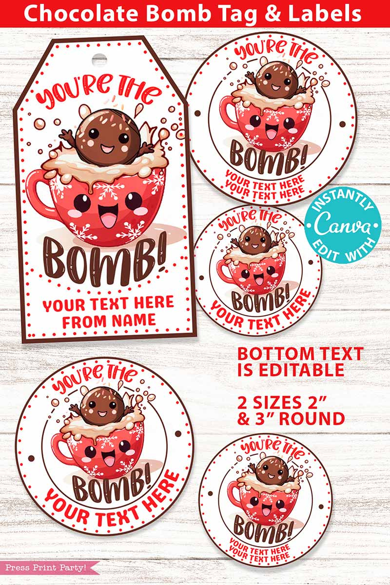 You&amp;#039;Re The Bomb Christmas Hot Chocolate Bomb Tags - Press Print for Free Printable Hot Cocoa Bomb Tags Christmas