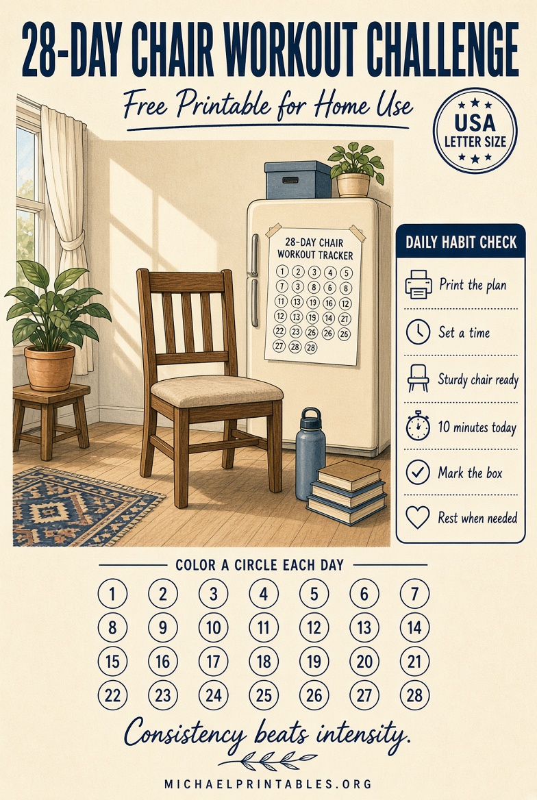 28-Day Chair Workout Challenge Free Printable