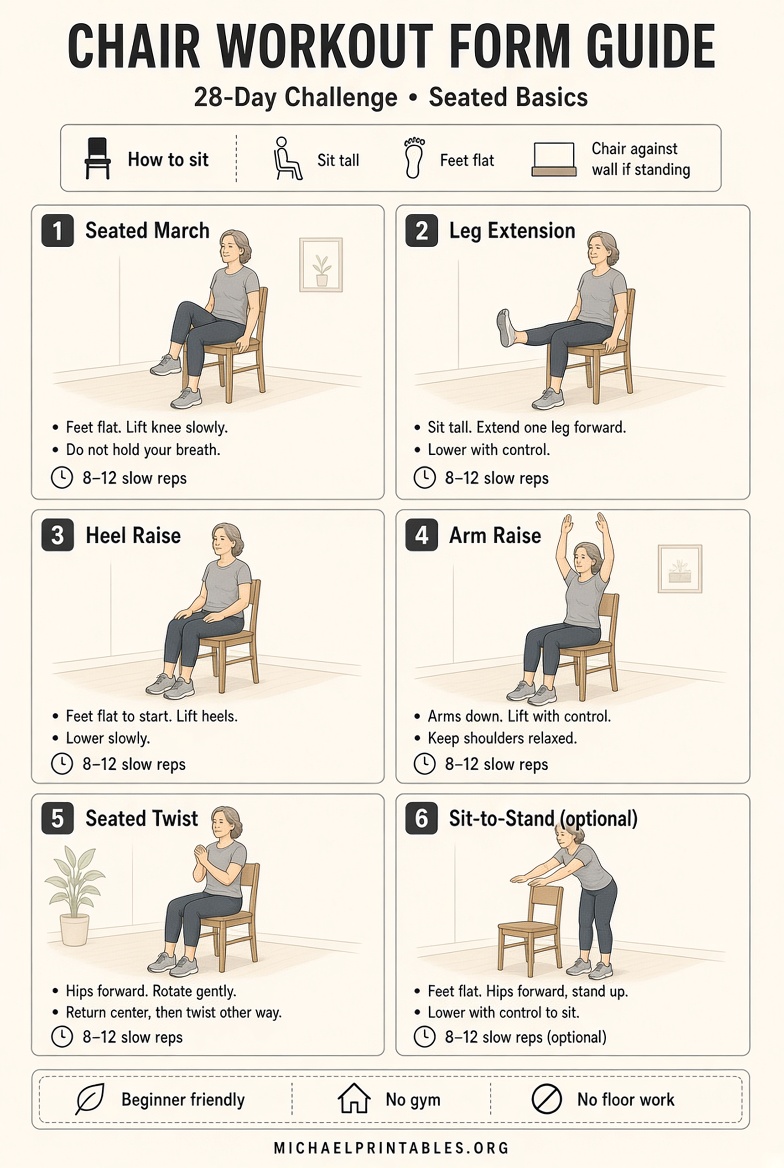 28-Day Chair Workout Challenge Free Printable