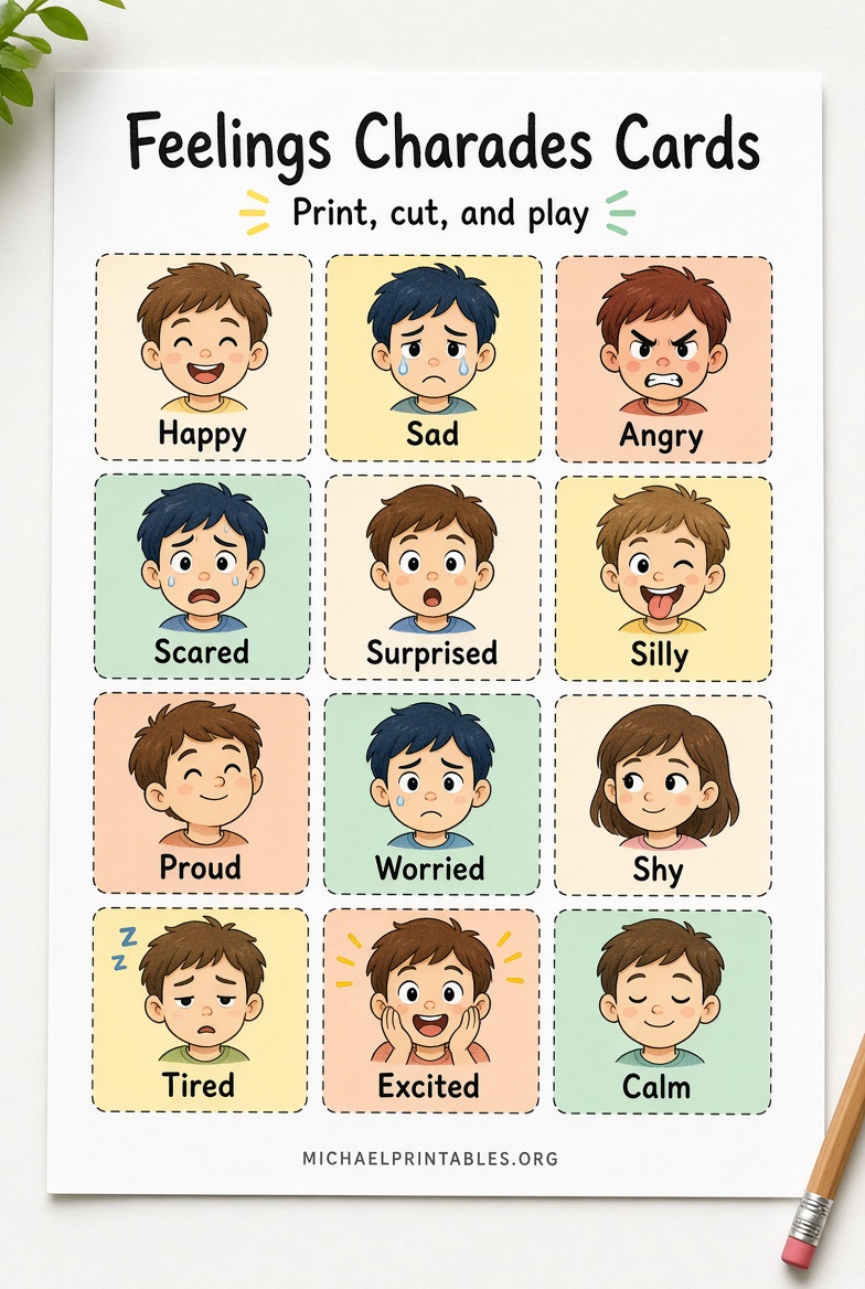 Feelings Charades Cards: Free Printables for Kids