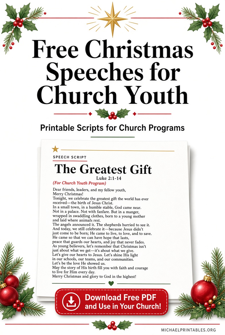 Free Christmas Speeches for Church Youth Printable