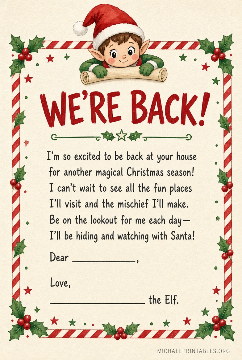 Free Elf on the Shelf We're Back Letter Printable (4)