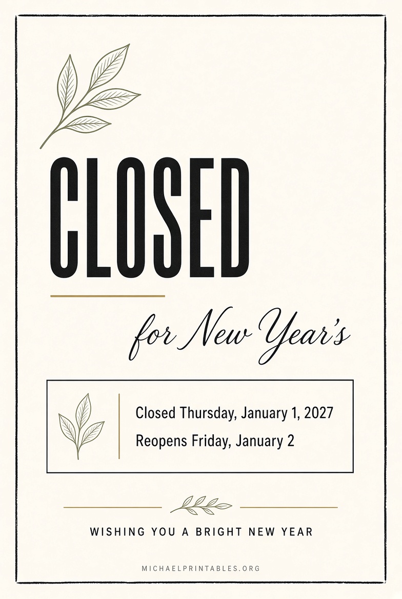 Free Printable Closed for New Year’s Sign (2)