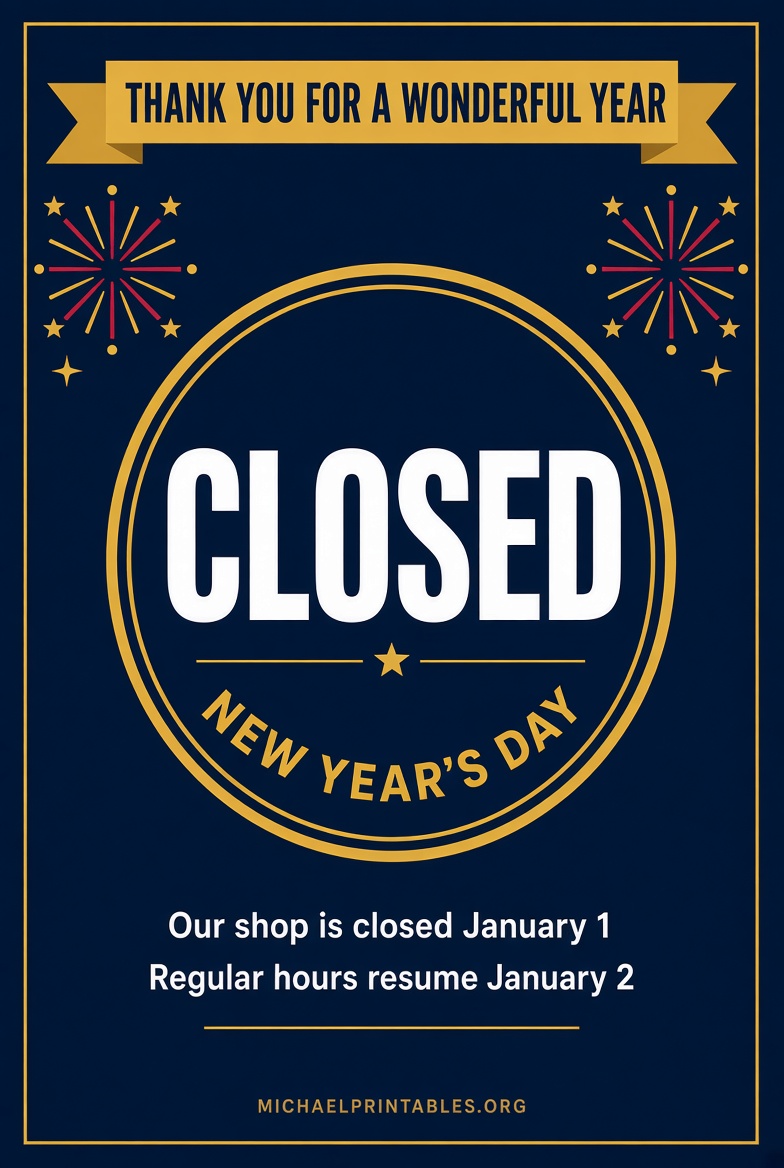 Free Printable Closed for New Year’s Sign (3)