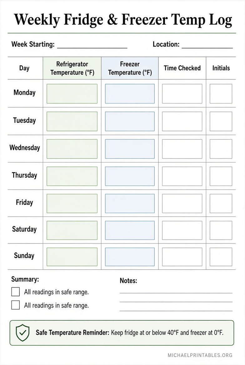 Free Printable Fridge & Freezer Temp Log Sheet