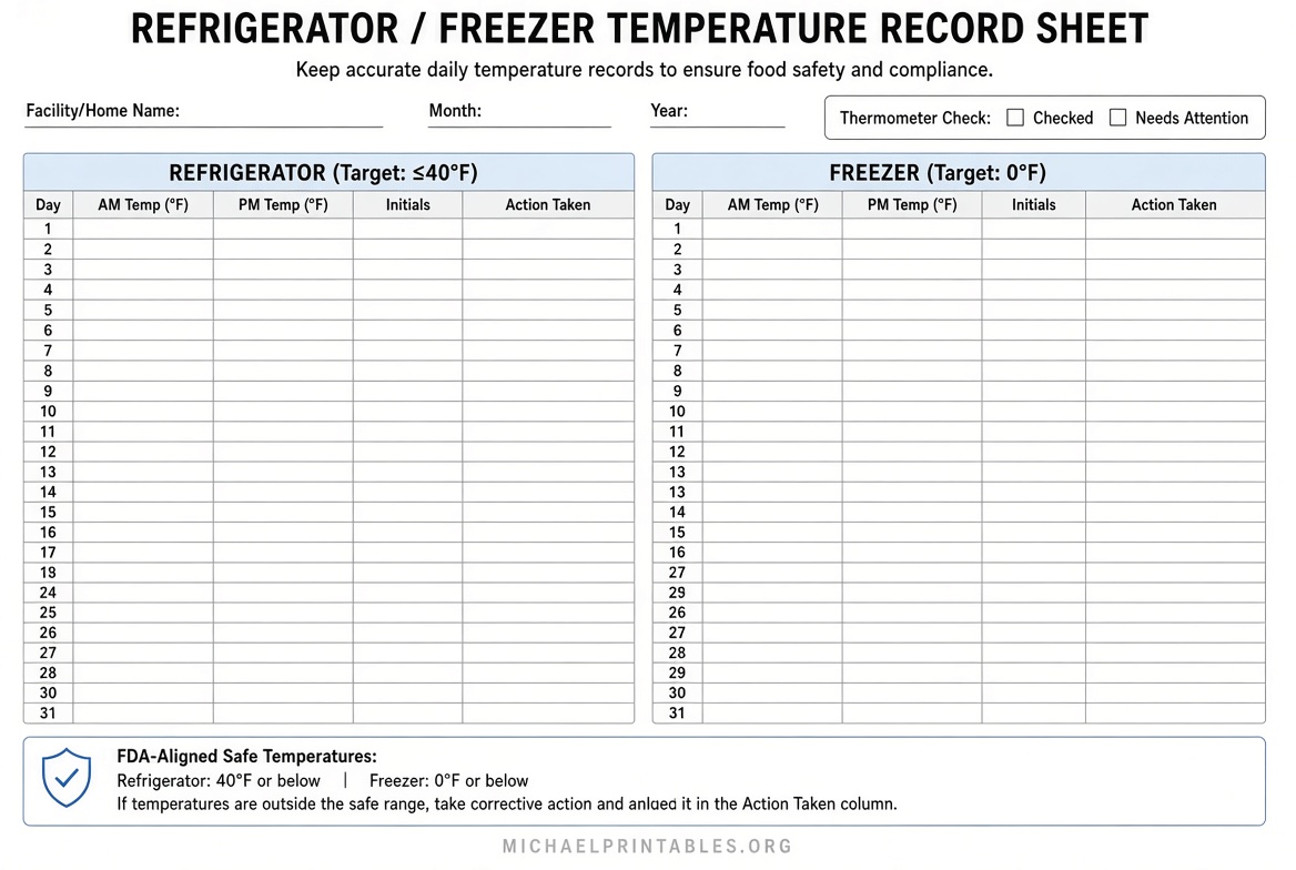 Free Printable Fridge & Freezer Temp Log Sheet