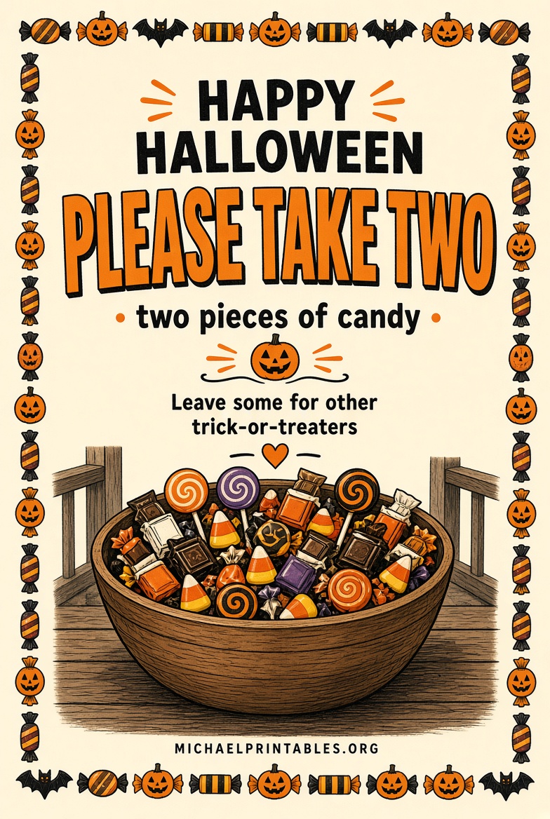 Free Printable Halloween Candy Sign Please Take Two