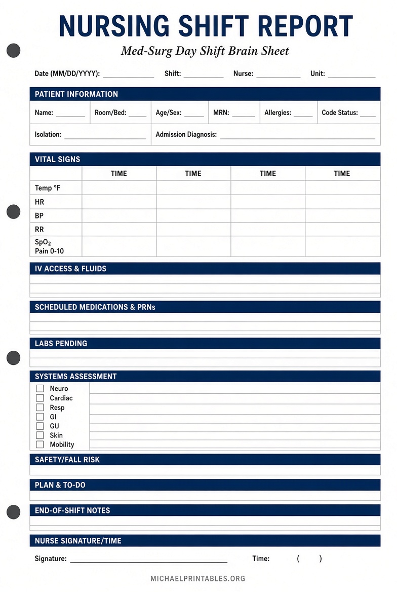 Free Printable Nursing Report Sheets (USA)