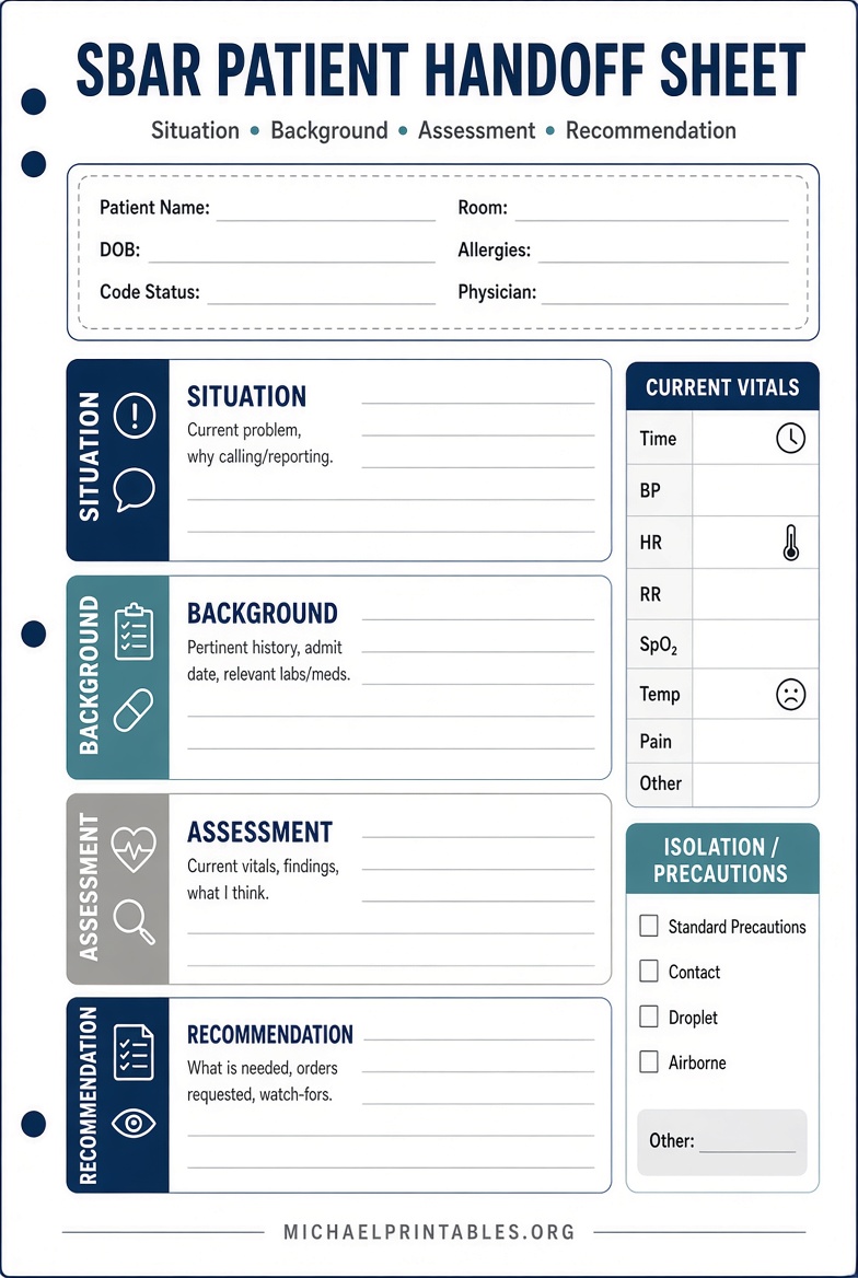 Free Printable Nursing Report Sheets (USA)