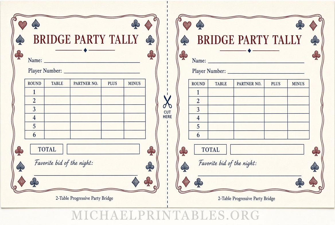 Free Printable Party Bridge Tallies