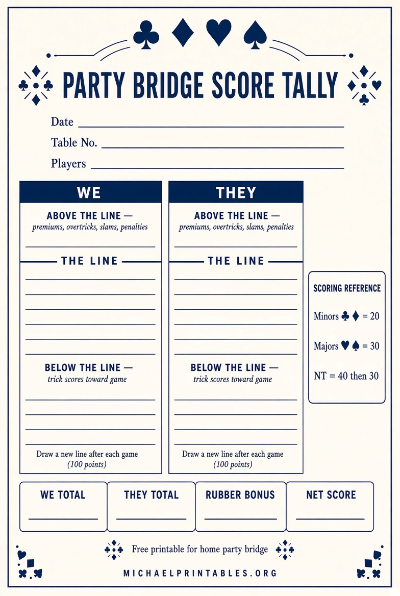 Free Printable Party Bridge Tallies