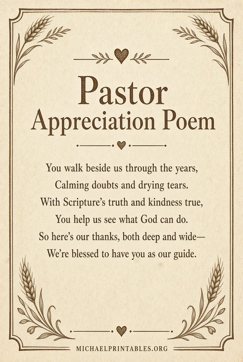 Free Printable Pastor Appreciation Poems
