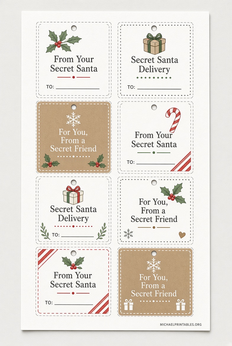 Free Printable Secret Santa Gift Tags Instant PDFs (3)