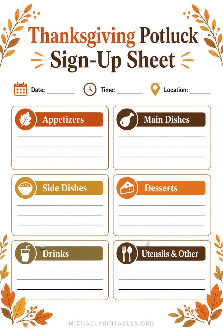 Free Printable Thanksgiving Potluck Sign Up Sheet