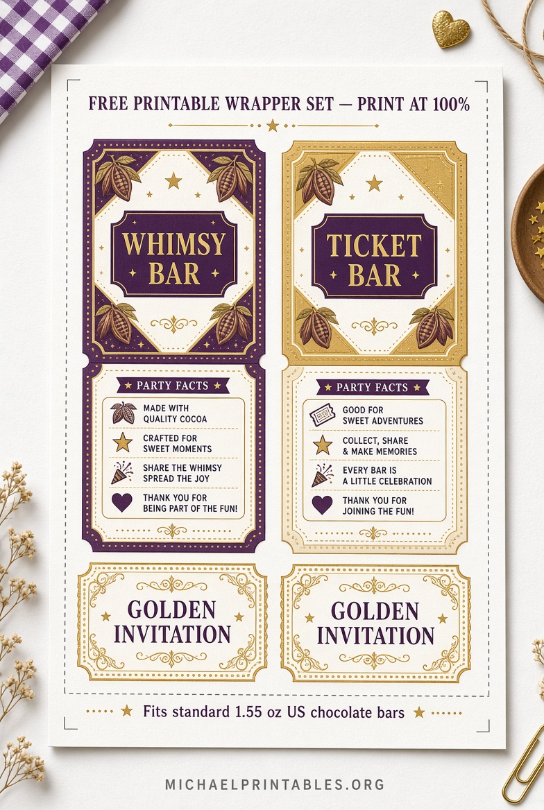 Free Printable Wonka Bar Wrapper PDF USA Guide (3)