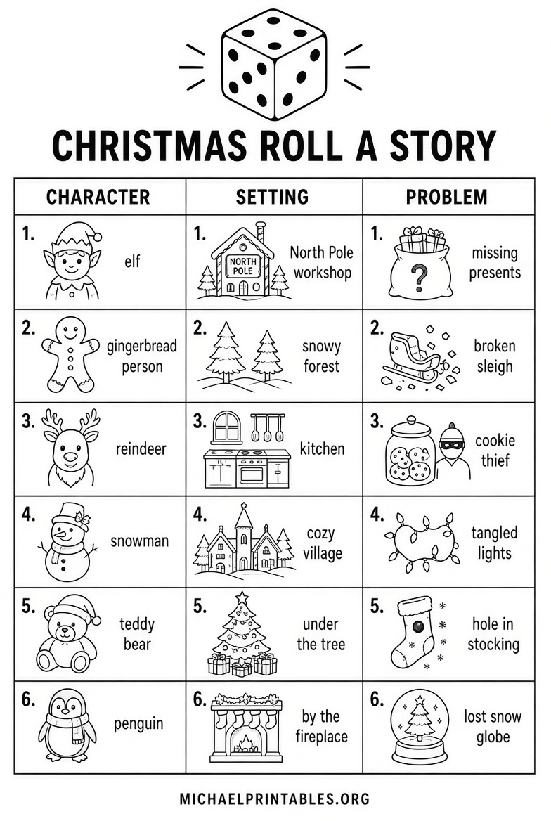 Christmas Roll A Story Free Printable Guide