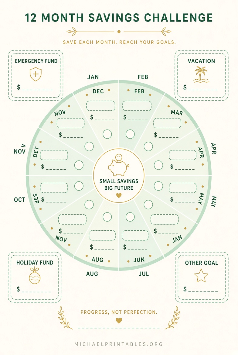 Free 12-Month Savings Challenge Printable