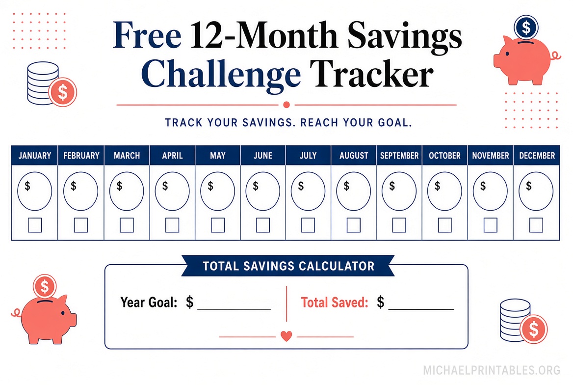 Free 12-Month Savings Challenge Printable