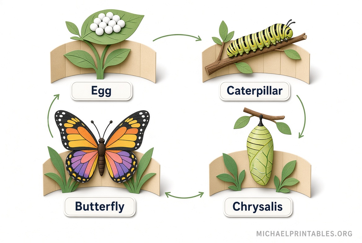 Free 3D Butterfly Life Cycle Craft Printable