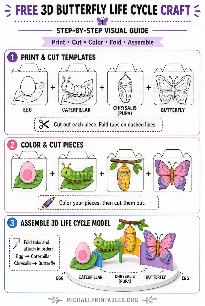 Free 3D Butterfly Life Cycle Craft Printable