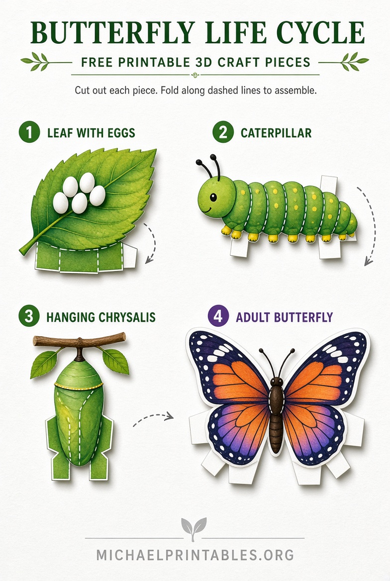 Free 3D Butterfly Life Cycle Craft Printable