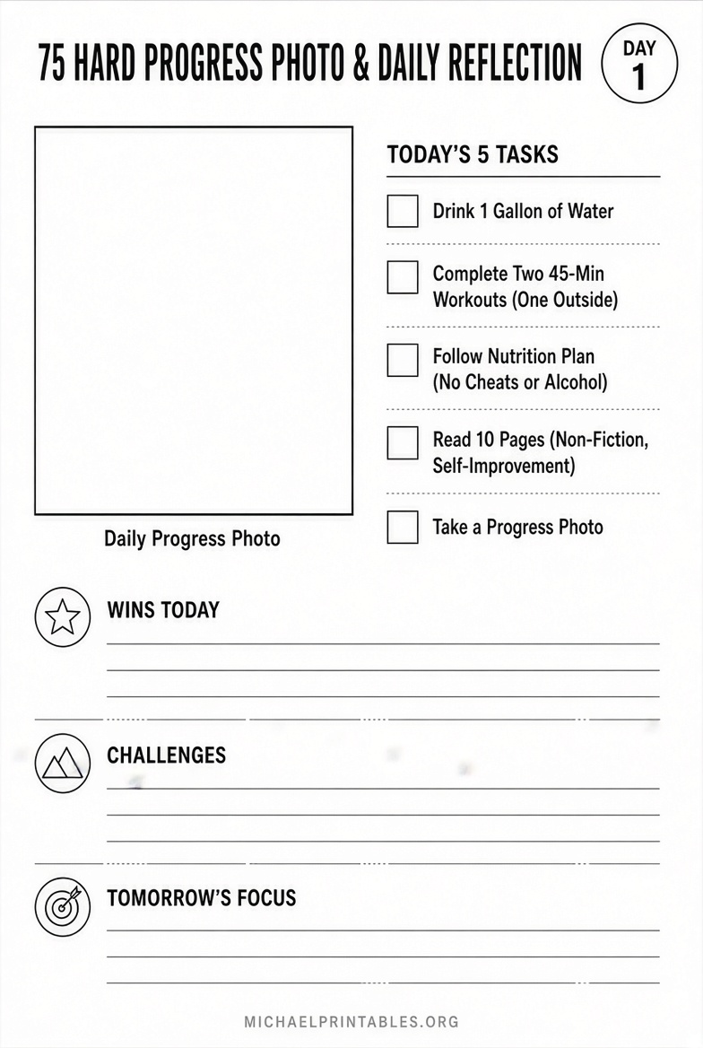 Free 75 Hard Challenge Printable PDF Download