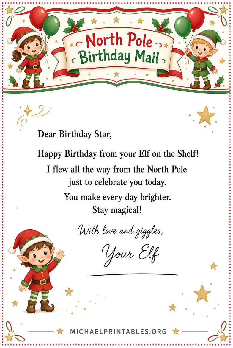 Free Birthday Letter From Elf On The Shelf Printable