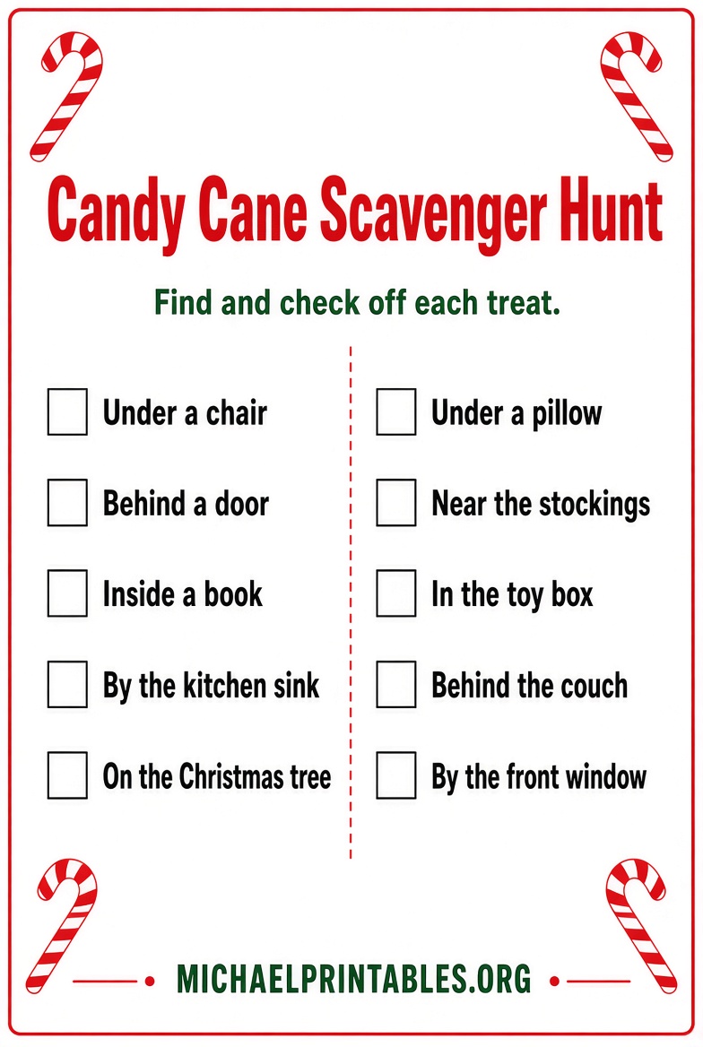 Free Candy Cane Scavenger Hunt Printables