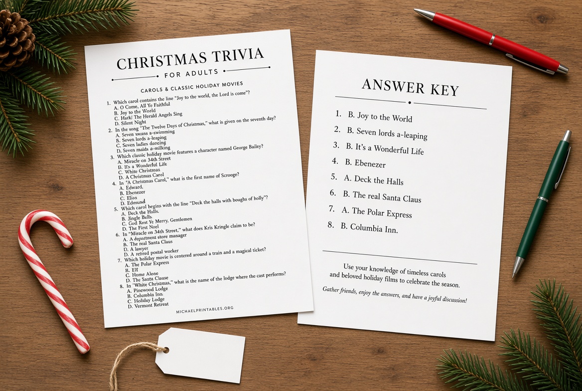Free Christmas Games for Adults: PDF + Answers