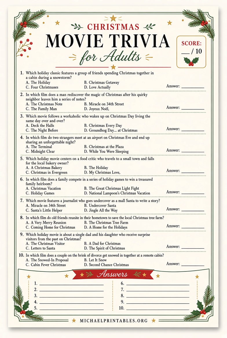 Free Christmas Games for Adults: PDF + Answers