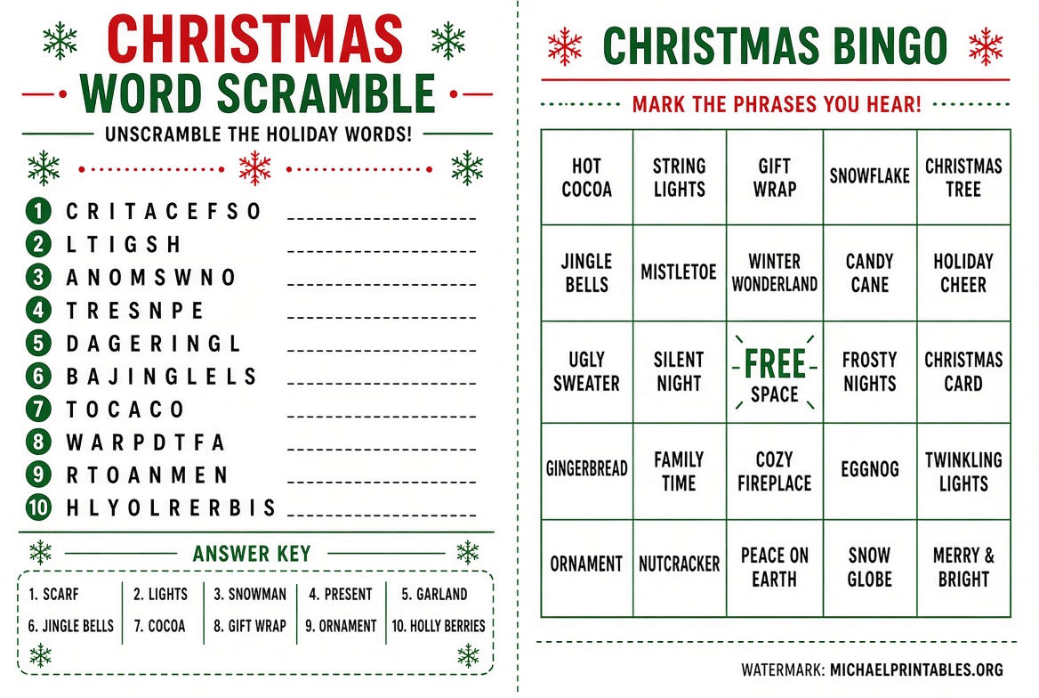 Free Christmas Games for Adults: PDF + Answers