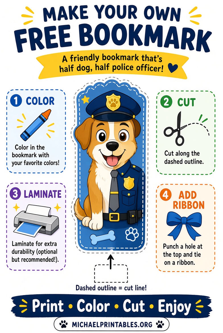 Free Dog Man Bookmark Printable for Kids
