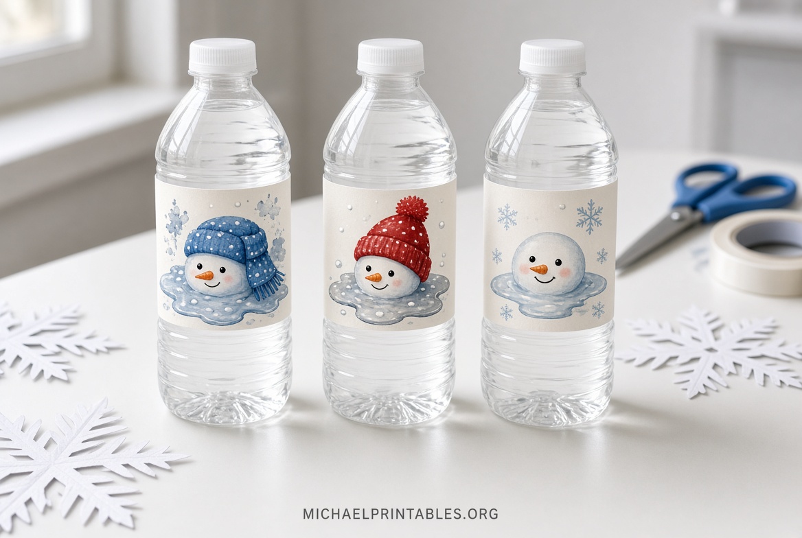 Free Melted Snowman Water Bottle Labels