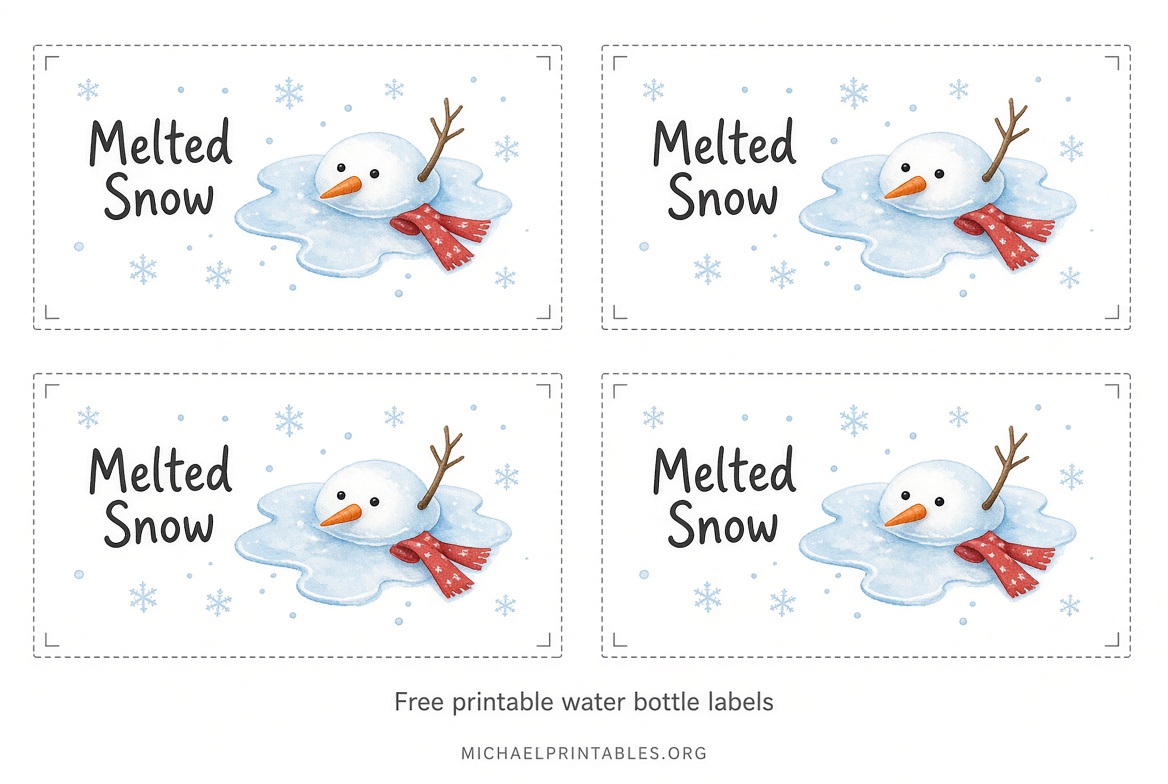 Free Melted Snowman Water Bottle Labels