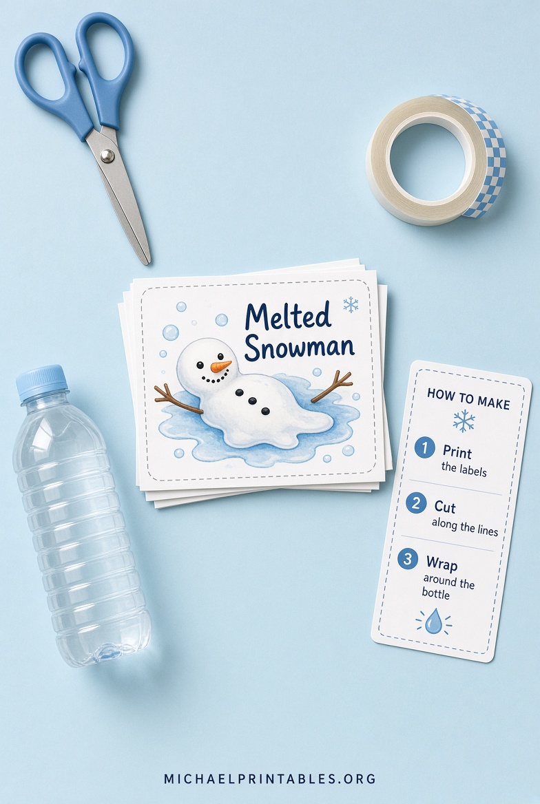 Free Melted Snowman Water Bottle Labels