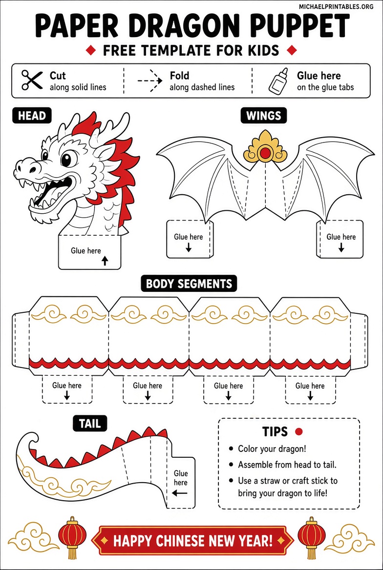 Free Paper Dragon Puppet Printables