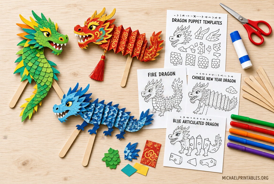 Free Paper Dragon Puppet Printables