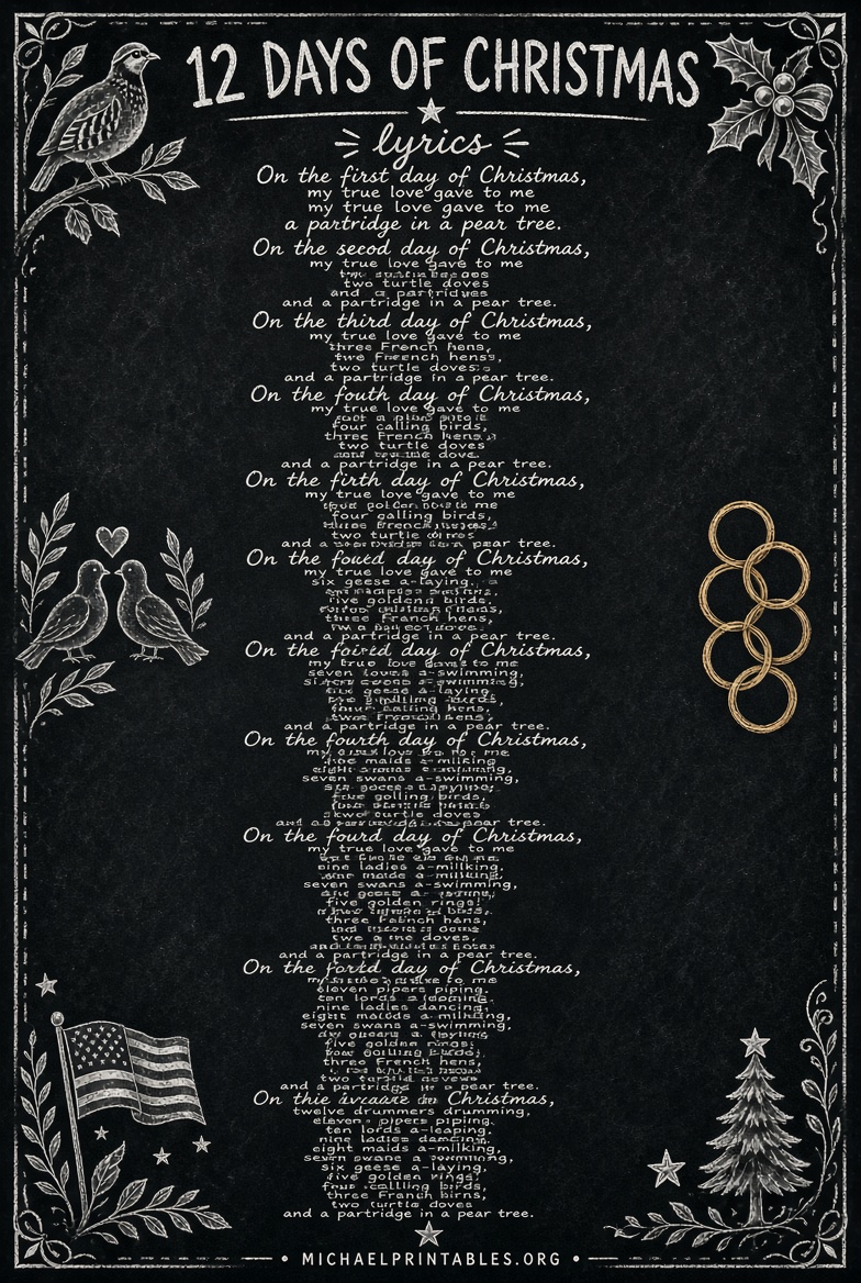 Free Printable 12 Days of Christmas Lyrics PDF