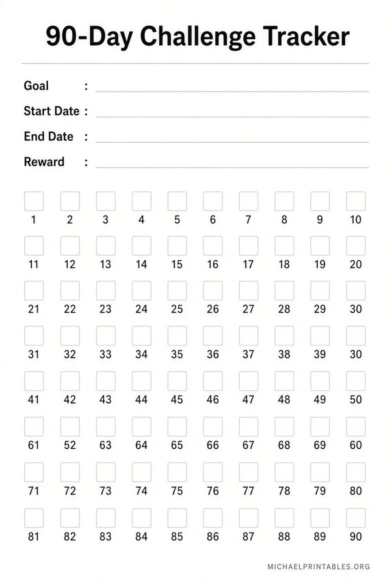 Free Printable 90 Day Challenge Tracker
