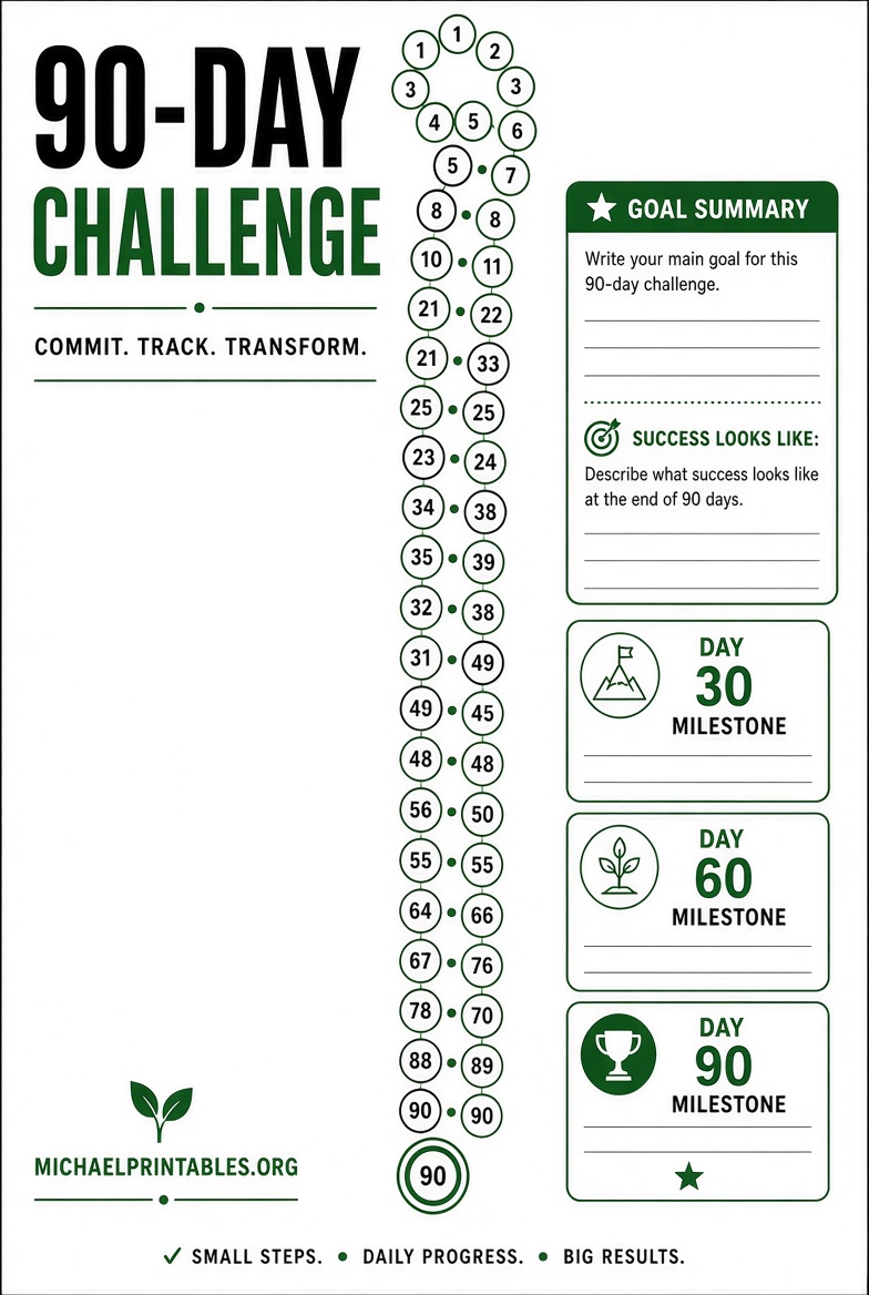 Free Printable 90 Day Challenge Tracker