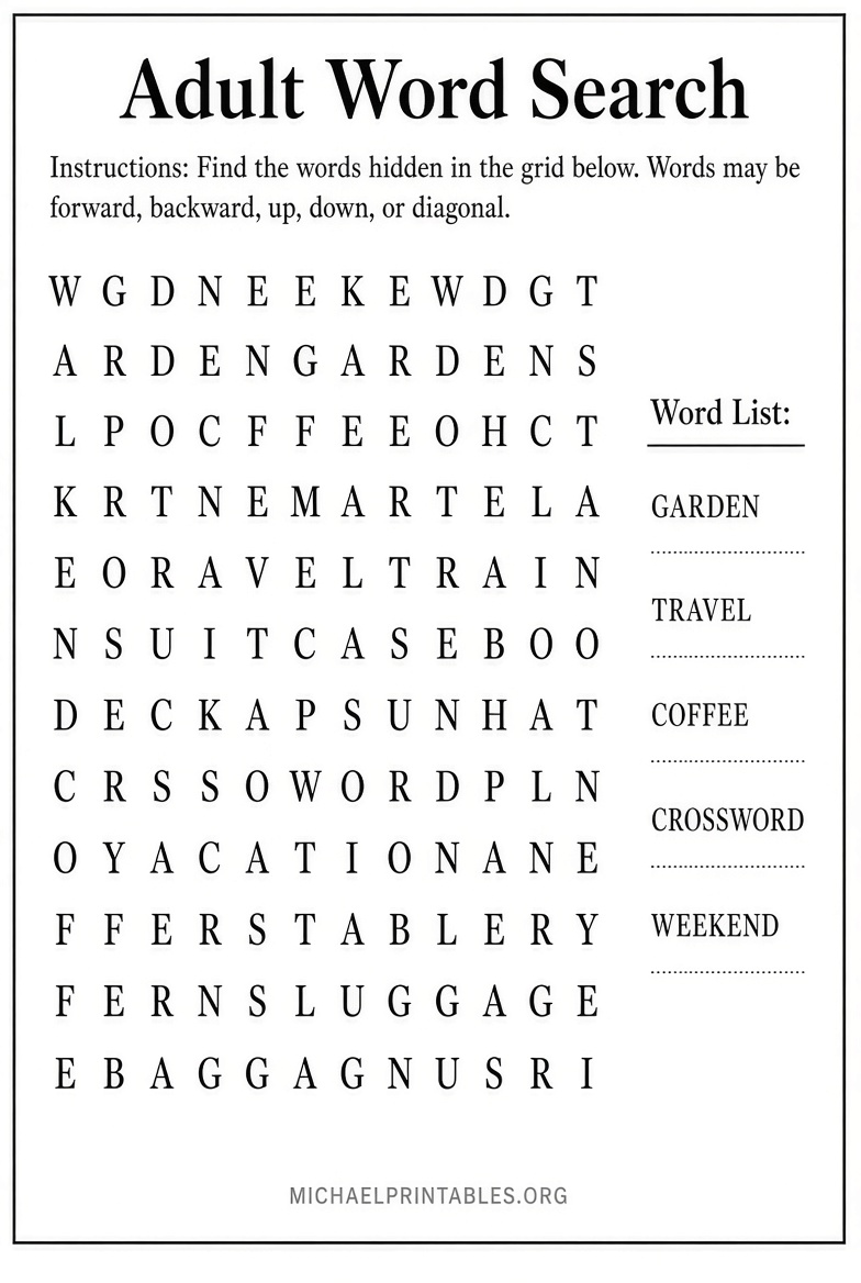 Free Printable Activity Sheets for Adults