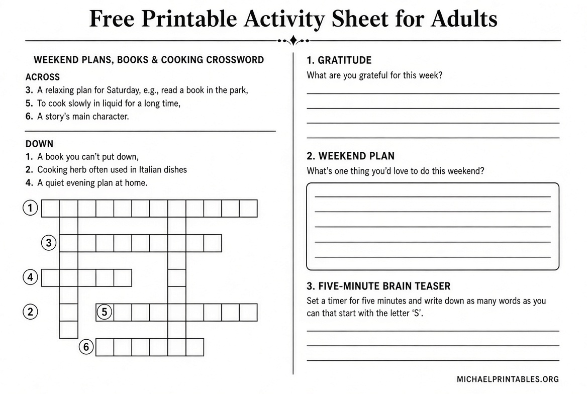 Free Printable Activity Sheets for Adults