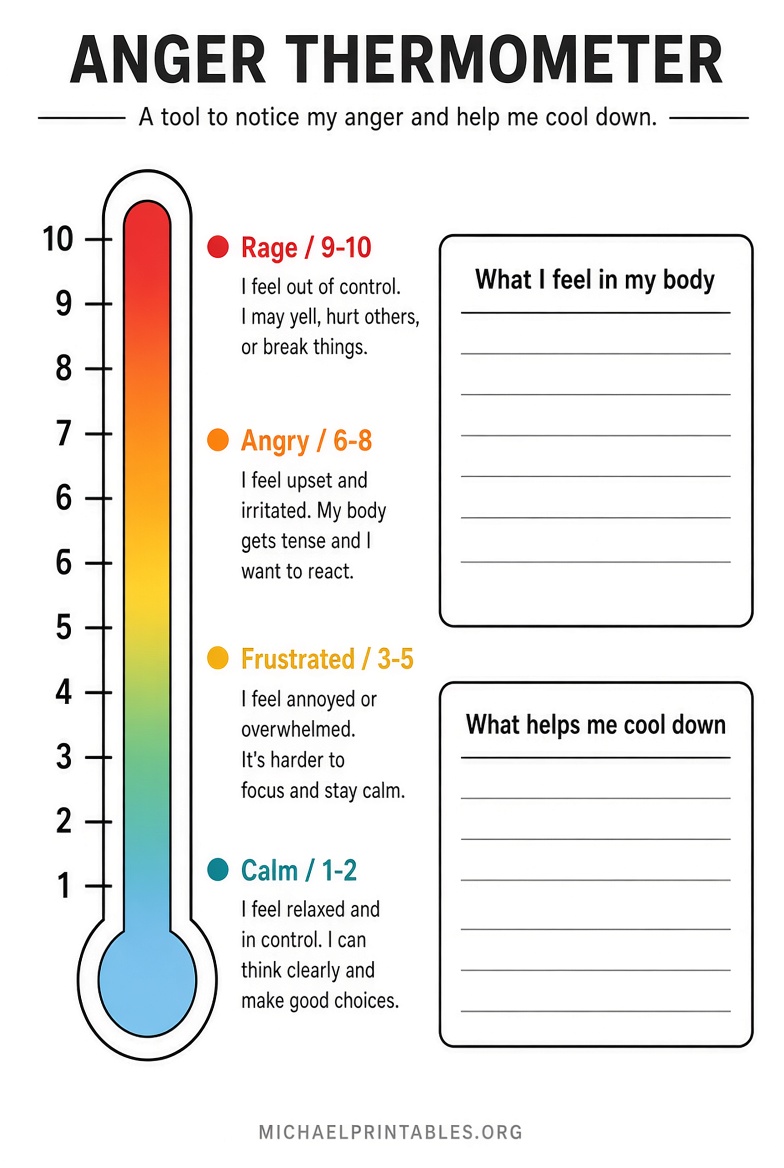 Free Printable Anger Thermometer PDF Downloads