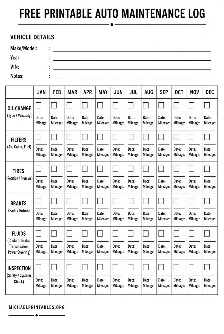 Free Printable Auto Maintenance Log