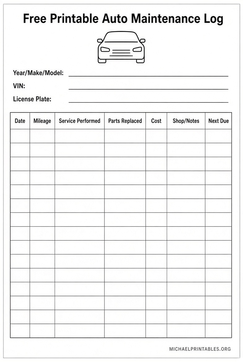 Free Printable Auto Maintenance Log